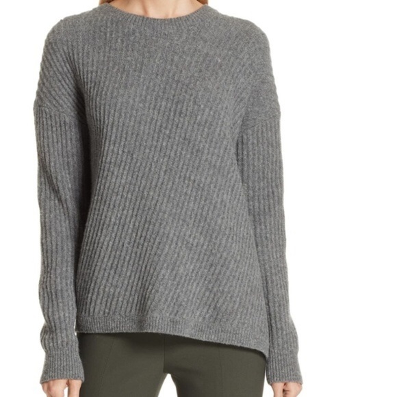 Vince solid grey wool blend side slit sweater - Picture 1 of 11